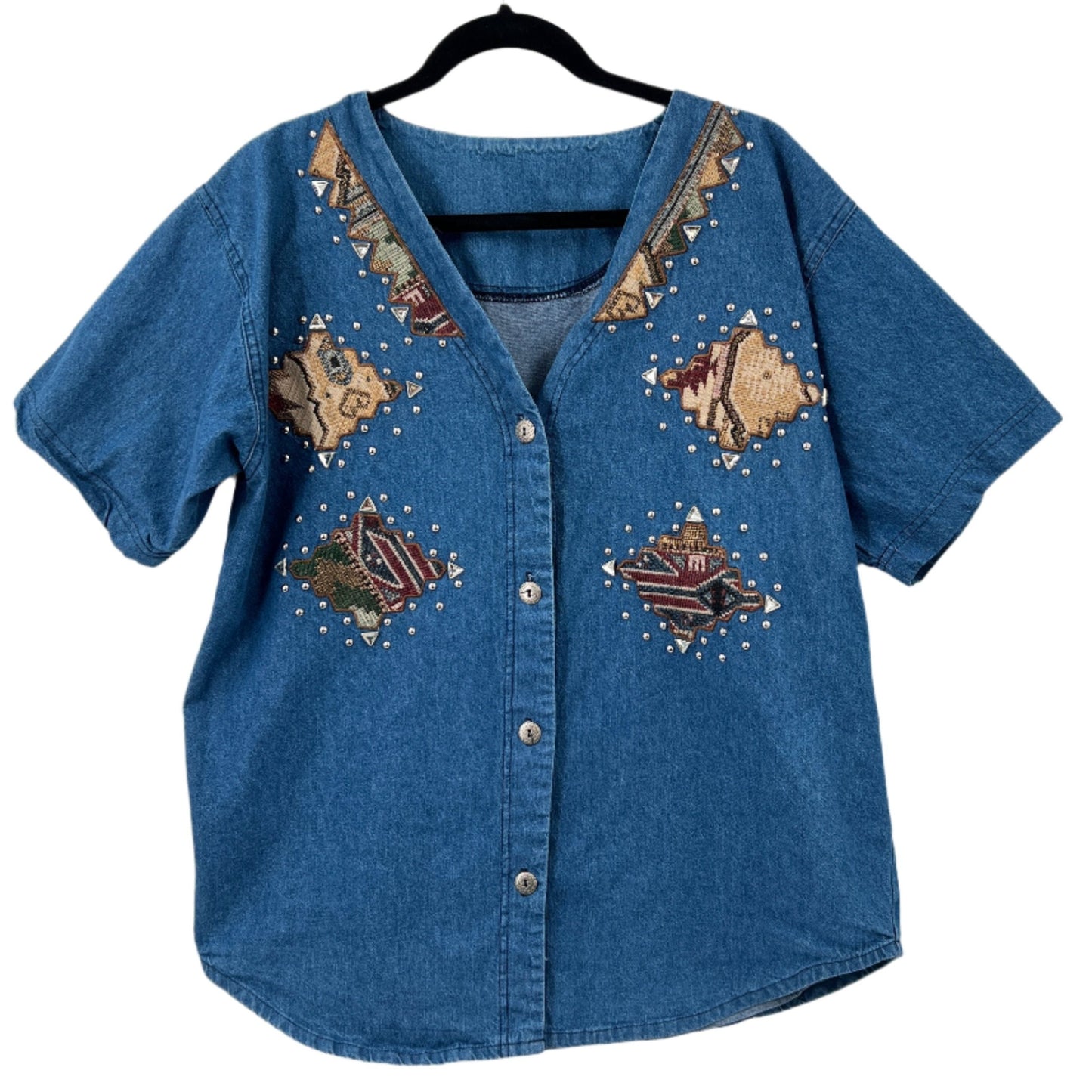 Vintage Denim Embellished Shirt