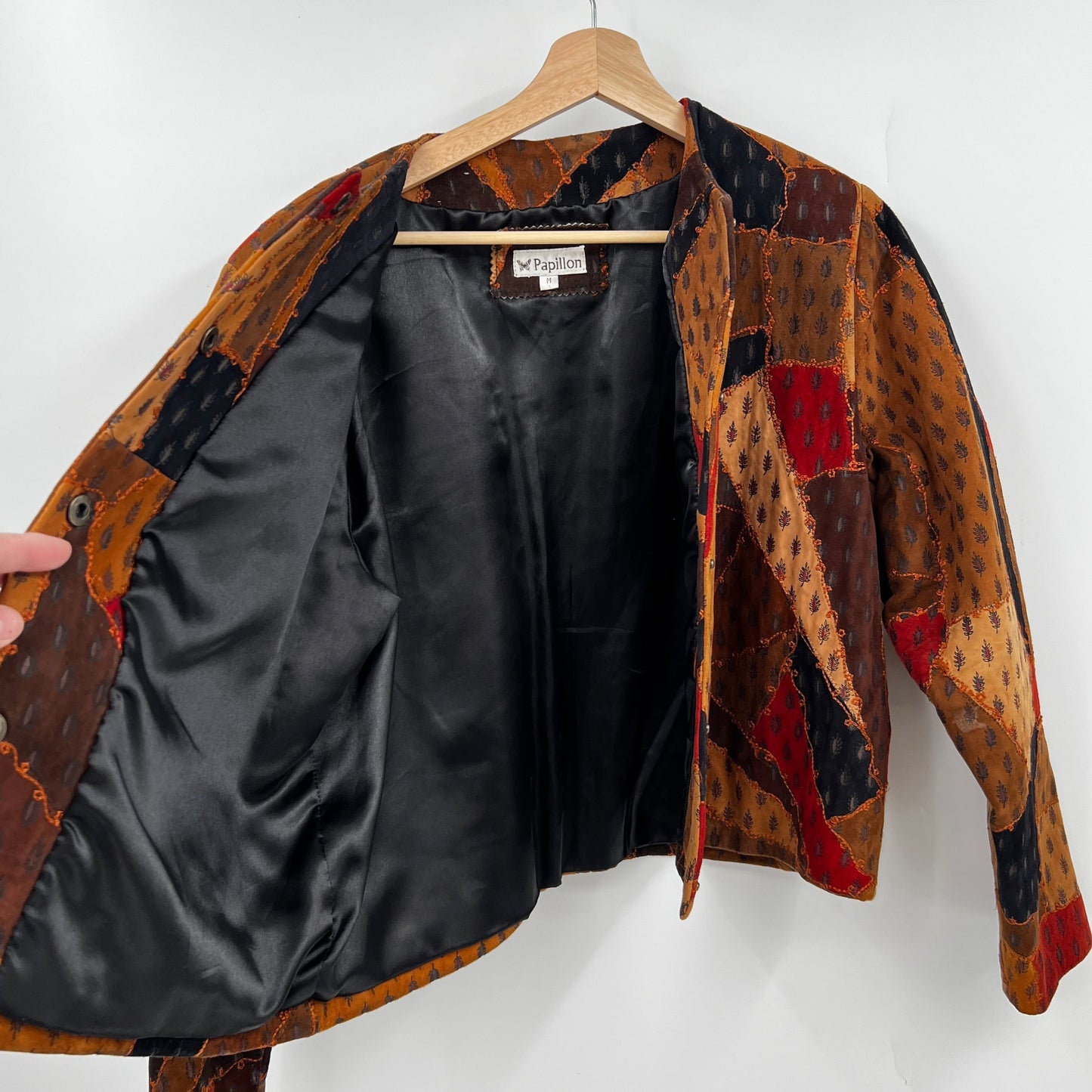 Papillon Suede Leather Patchwork Embroidered Jacket M