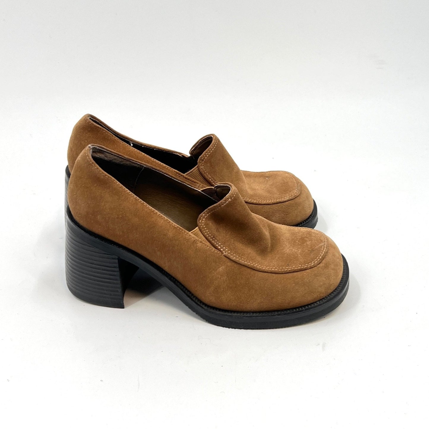 Retro Tansit Sude Round Blocky Heel Shoes