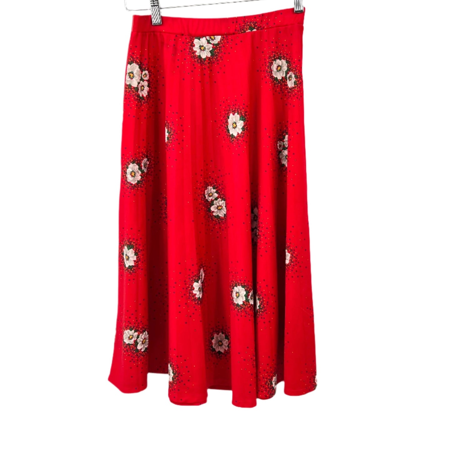 Vintage Floral Pleaded Midi Skirt