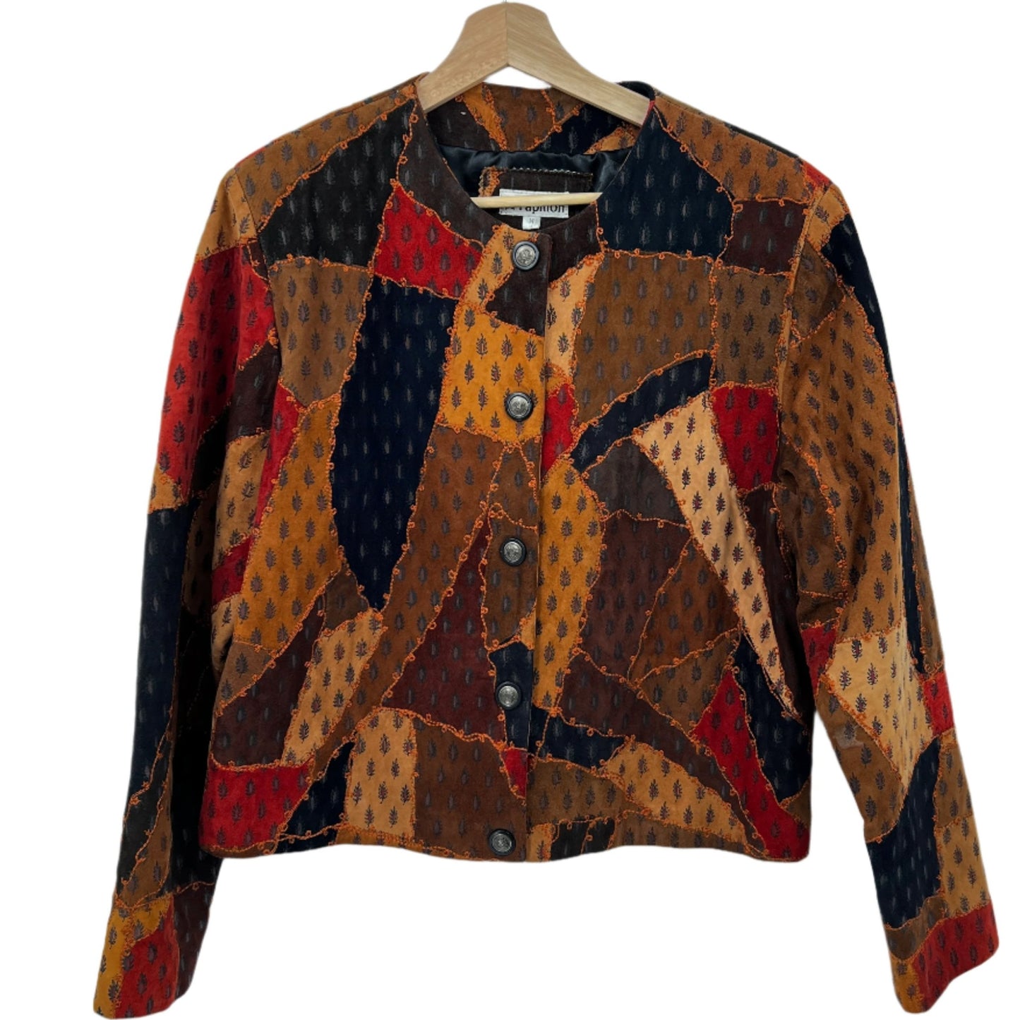 Papillon Suede Leather Patchwork Embroidered Jacket M