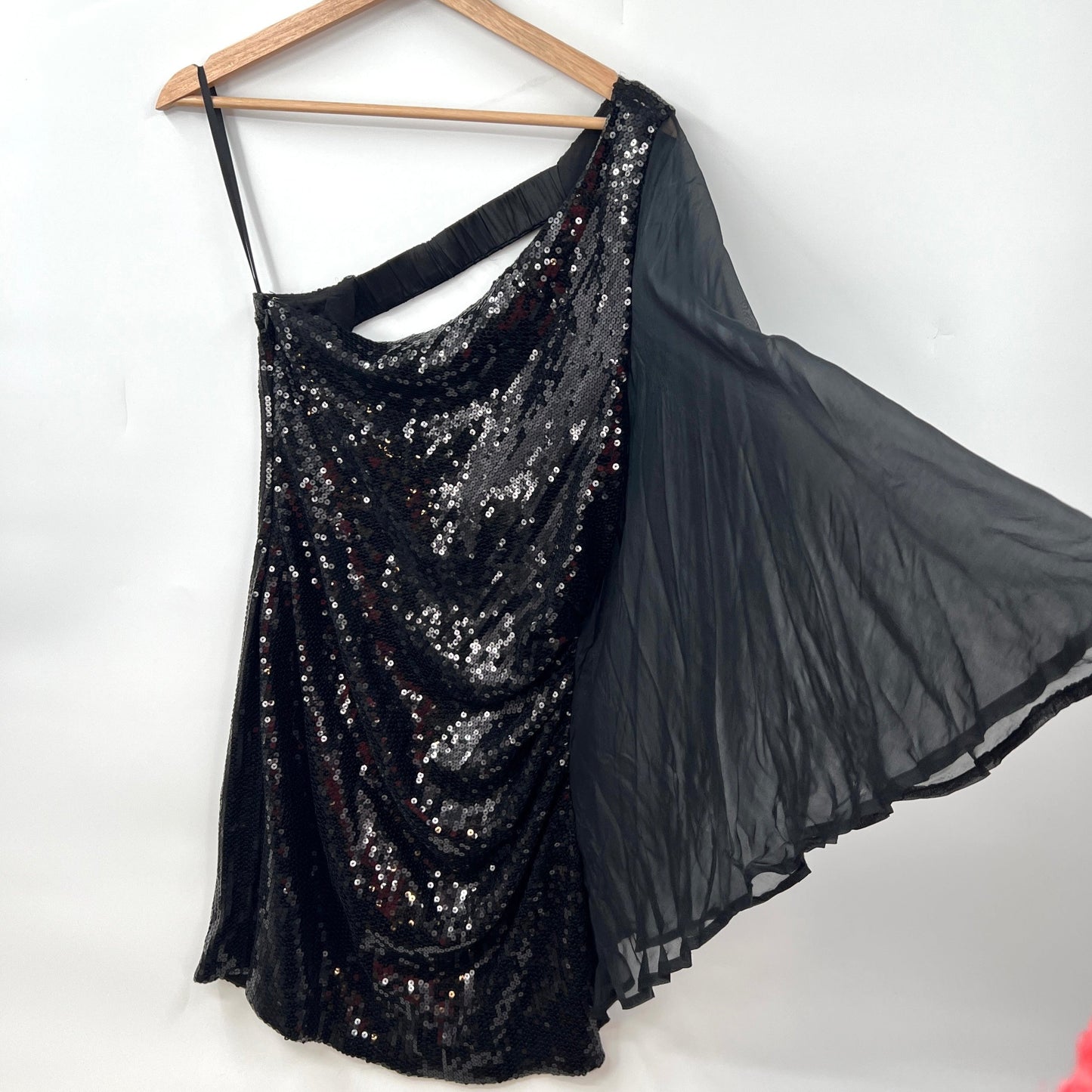 Bebe Sequin One Shoulder Cape Mini Dress