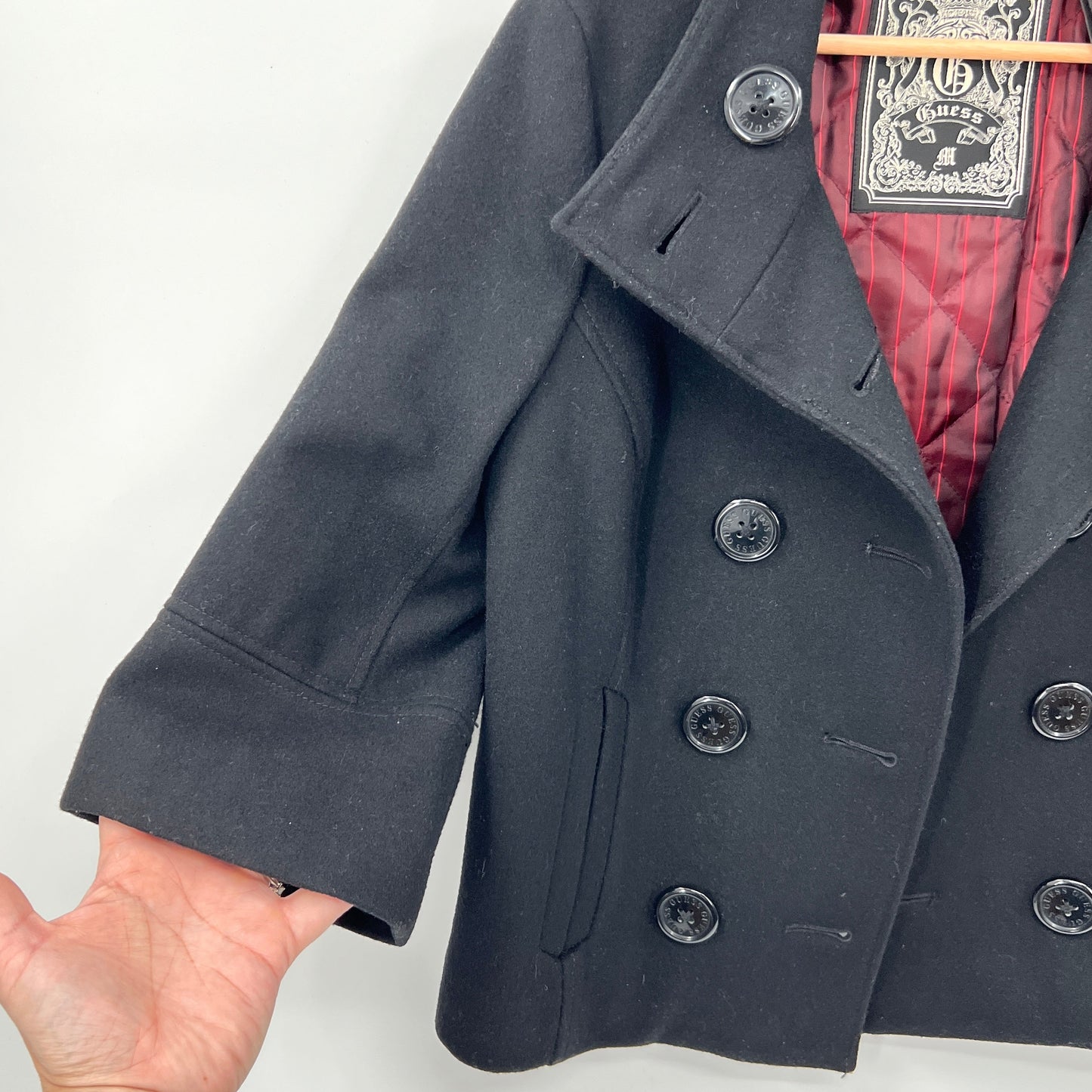 Y2K Guess 3/4 Sleeves Crop Double Breasted  Coat