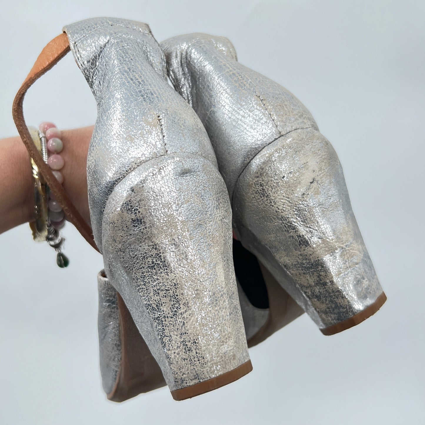 A.S 98 Leather Metallic Ankle Straps Heel Sandals