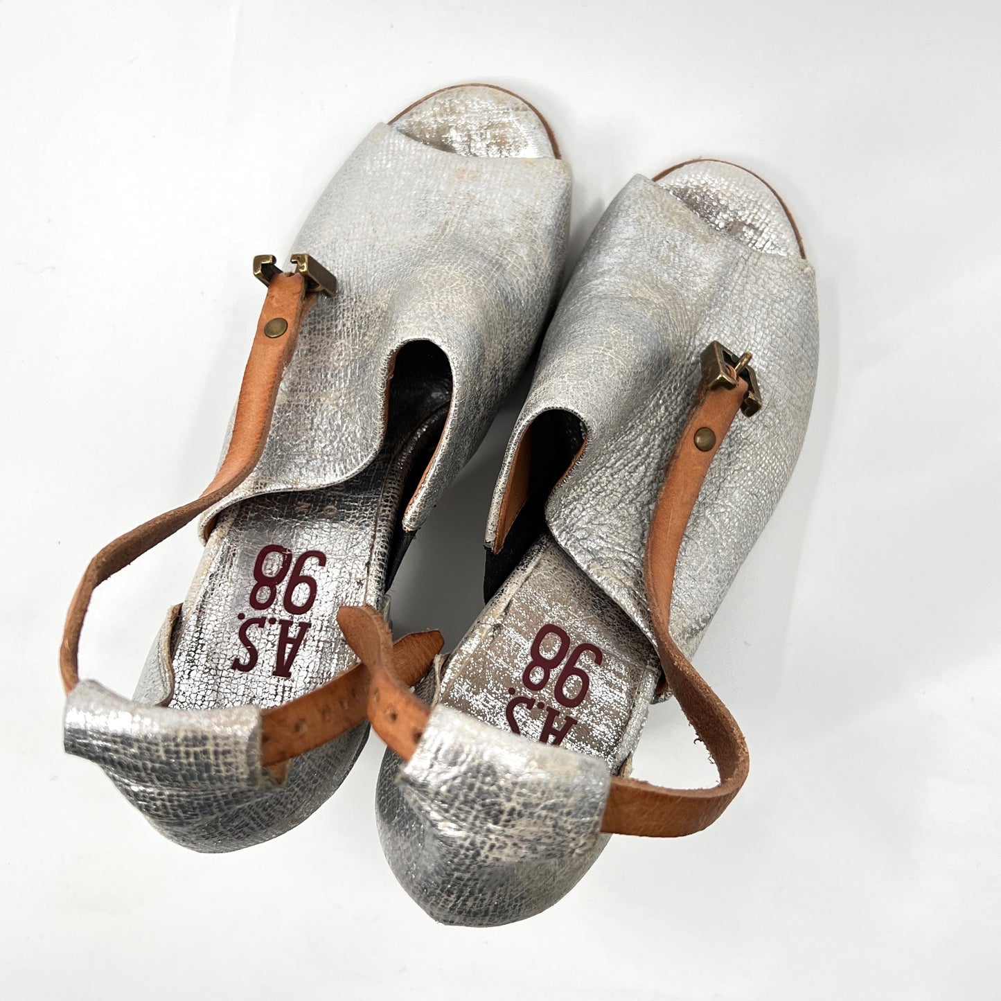 A.S 98 Leather Metallic Ankle Straps Heel Sandals