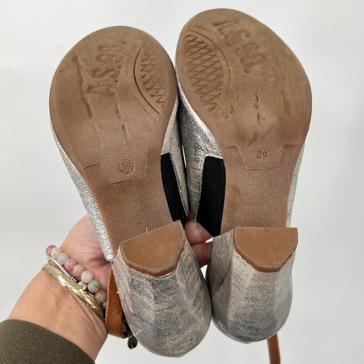 A.S 98 Leather Metallic Ankle Straps Heel Sandals