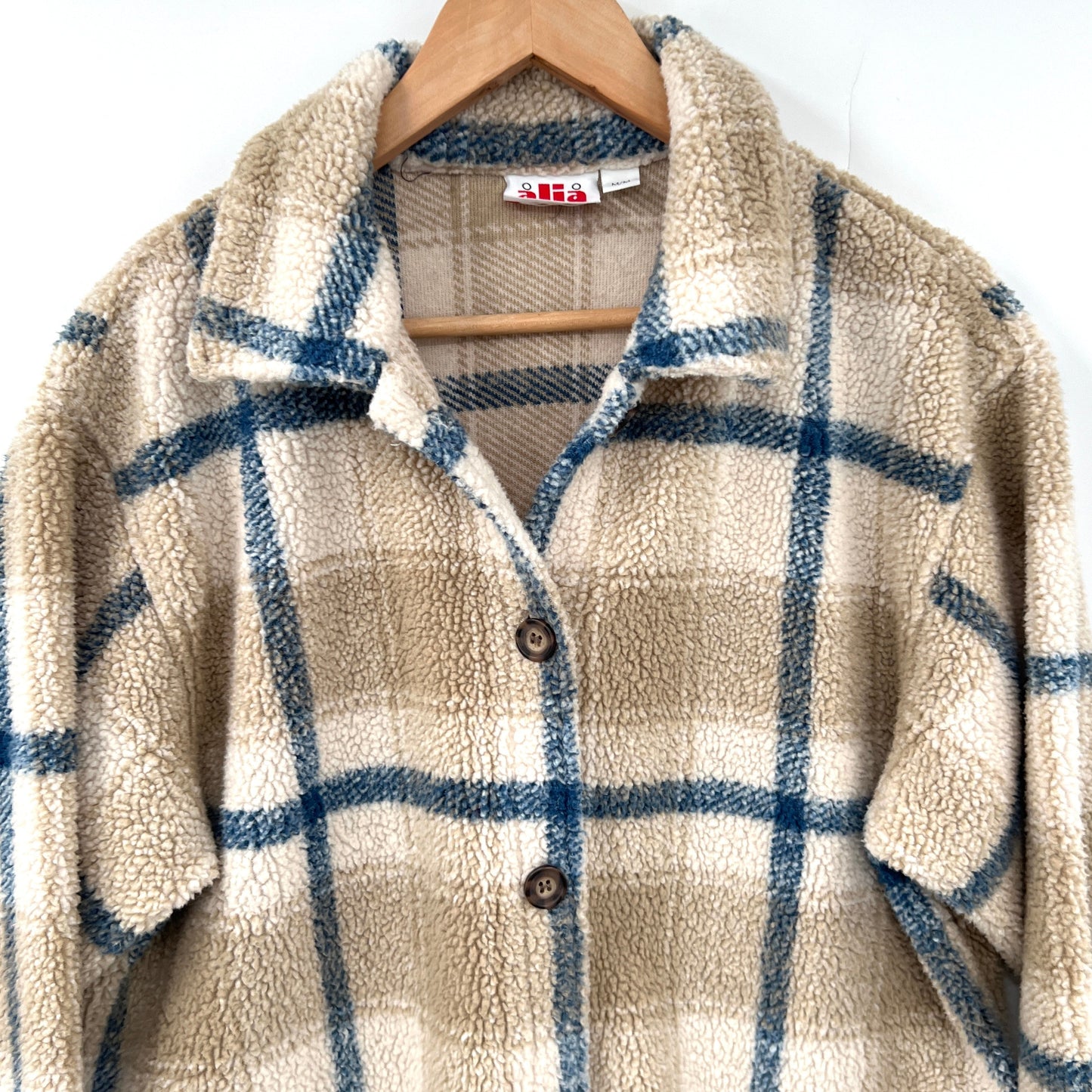 Vintage Alia Teddy Fleece Plaid Shirt Jacket