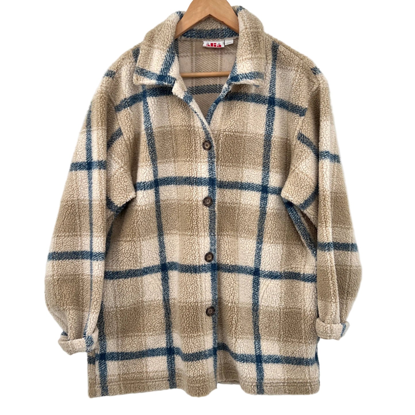 Vintage Alia Teddy Fleece Plaid Shirt Jacket