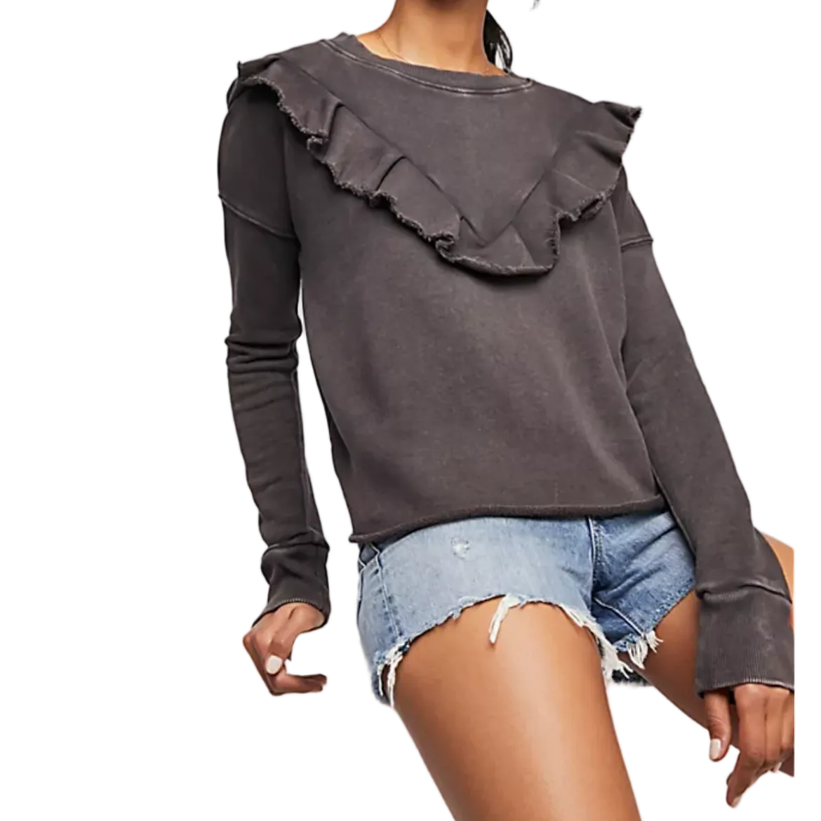Free People Ruffled Crewneck