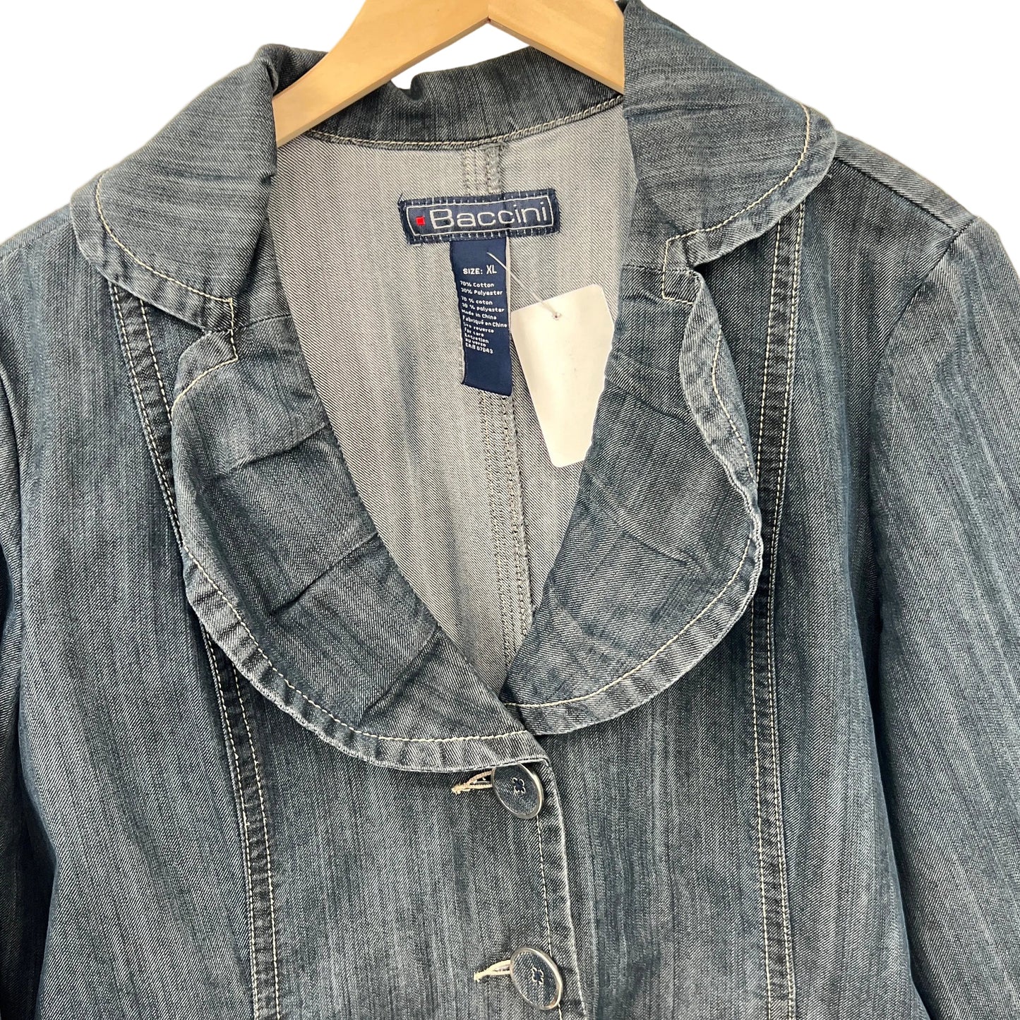 Bacinni Light Denim Ruffle Collar Coat