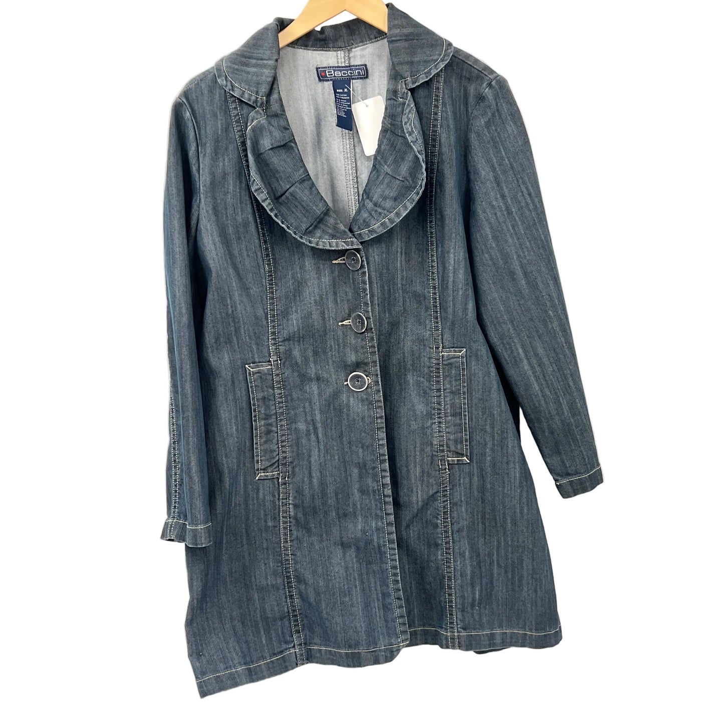 Bacinni Light Denim Ruffle Collar Coat
