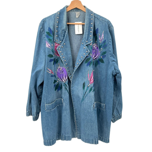 Vintage Hand Painted and Studded Denim Coat Jacket