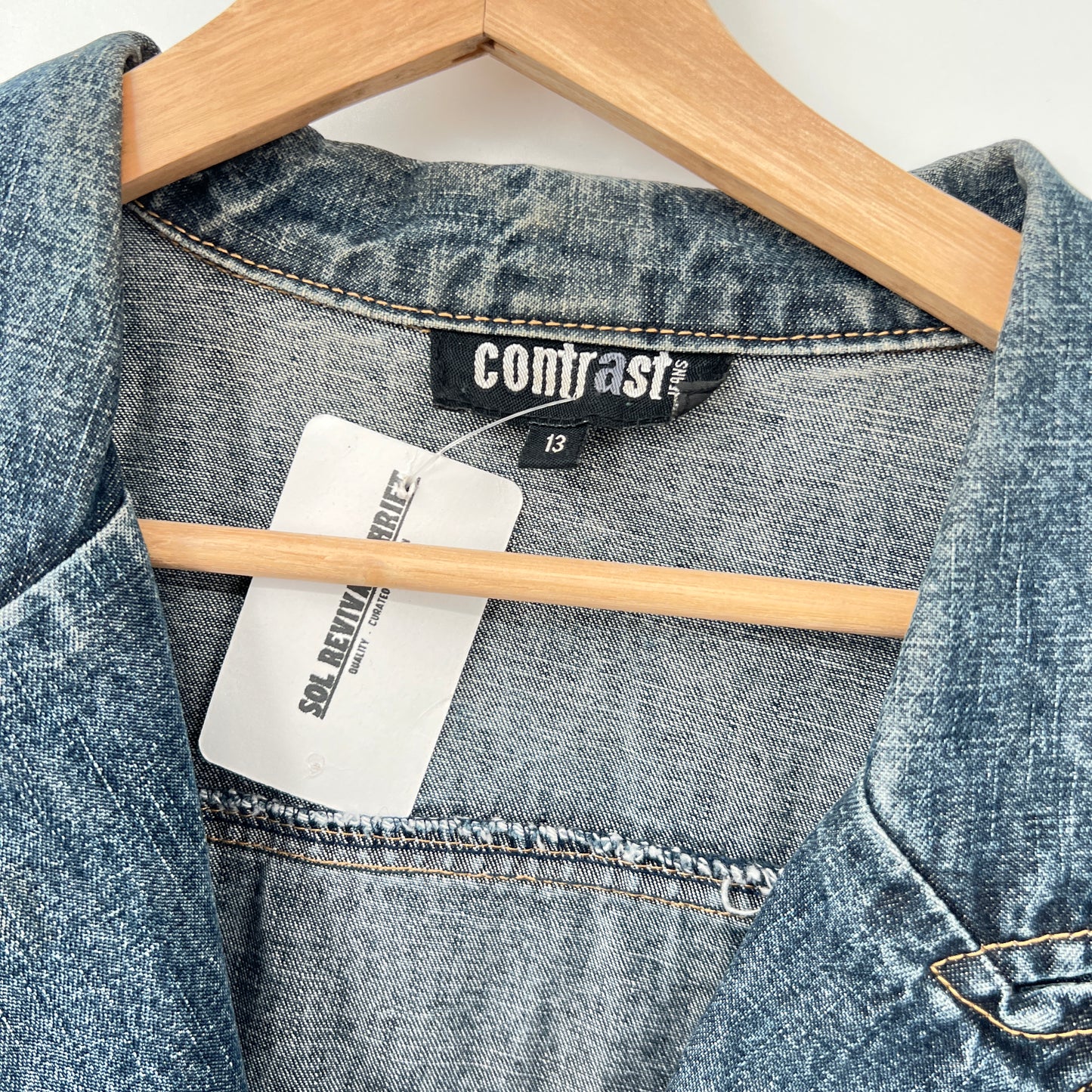 Vintage Contrast Denim Distressed Blazer Jacket