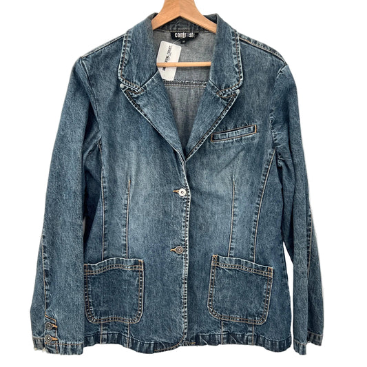 Vintage Contrast Denim Distressed Blazer Jacket