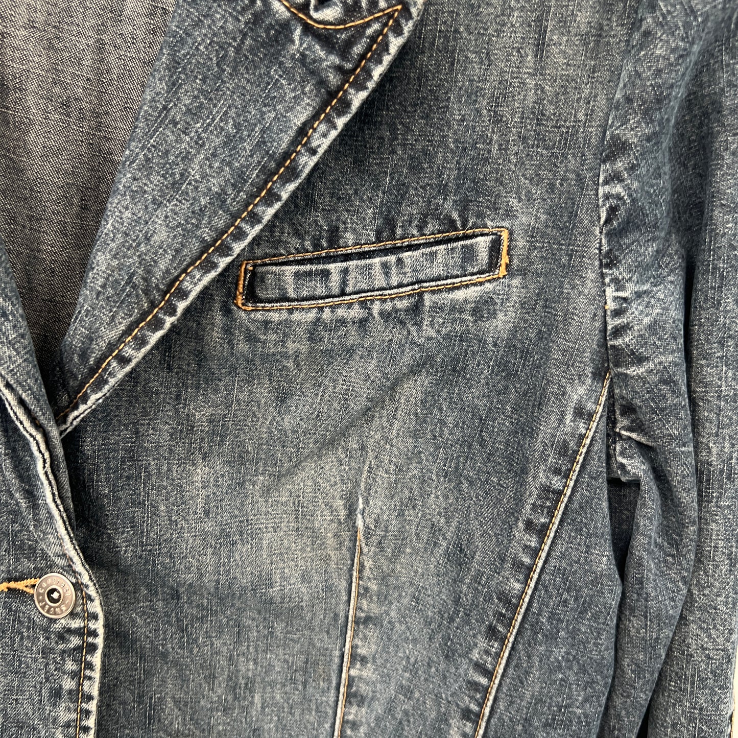 Vintage Contrast Denim Distressed Blazer Jacket