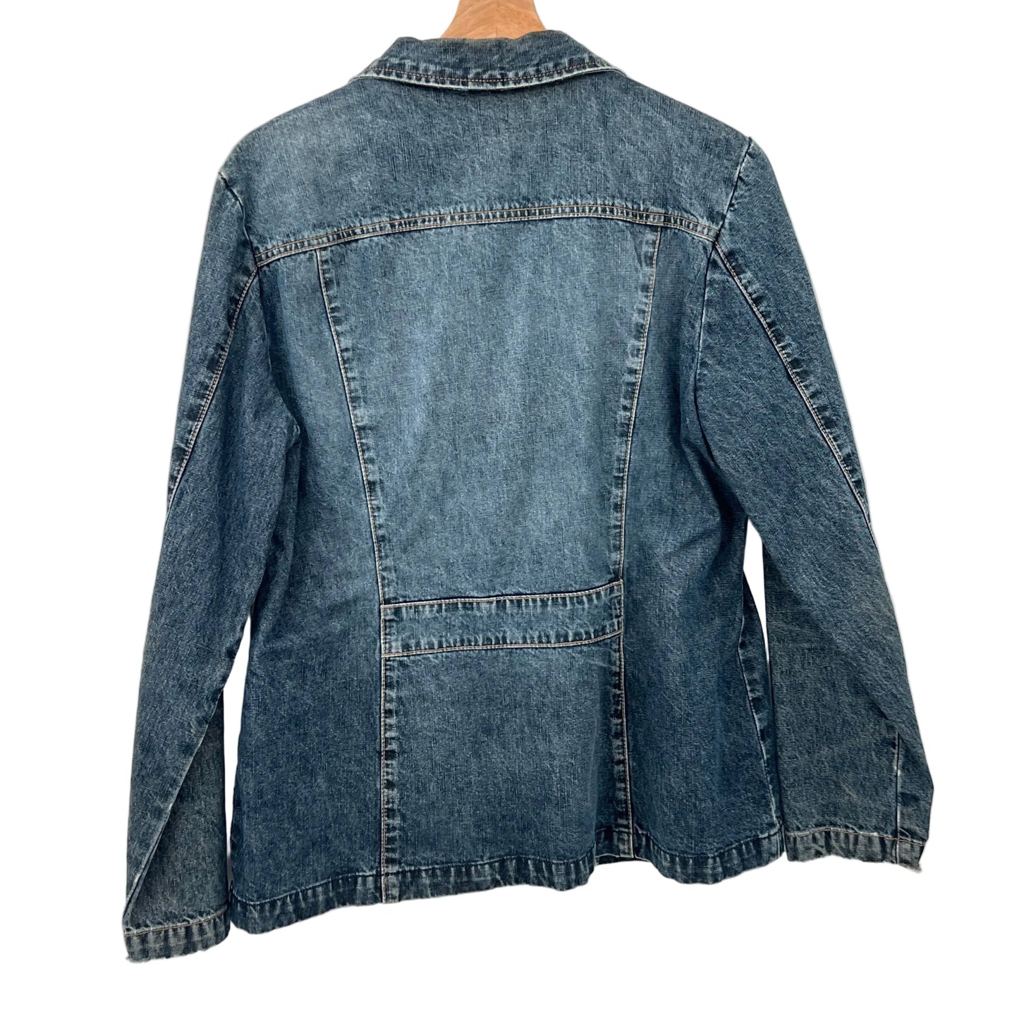 Vintage Contrast Denim Distressed Blazer Jacket