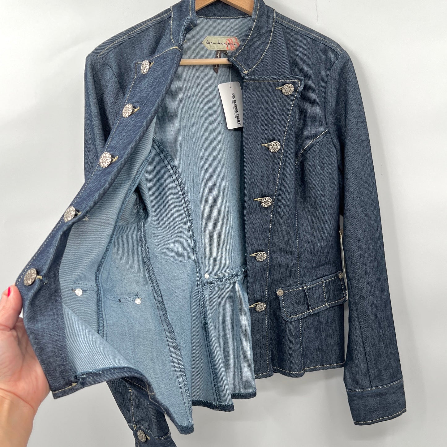 NWT Boom Boom Denim Blazer Ruffle Jacket