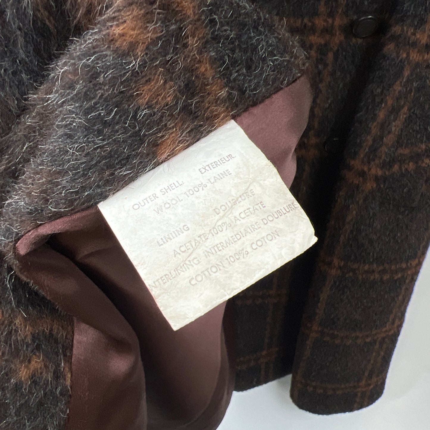 Vintage Plaid Wool Fur Coat