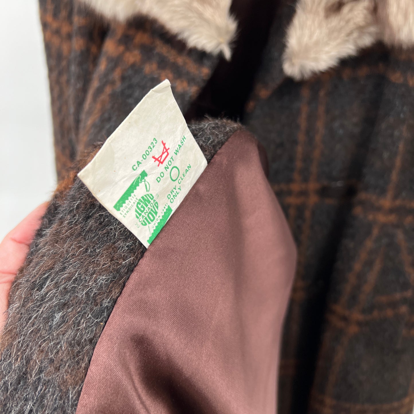 Vintage Plaid Wool Fur Coat