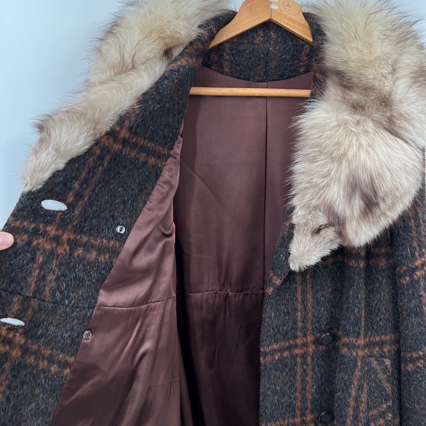 Vintage Plaid Wool Fur Coat