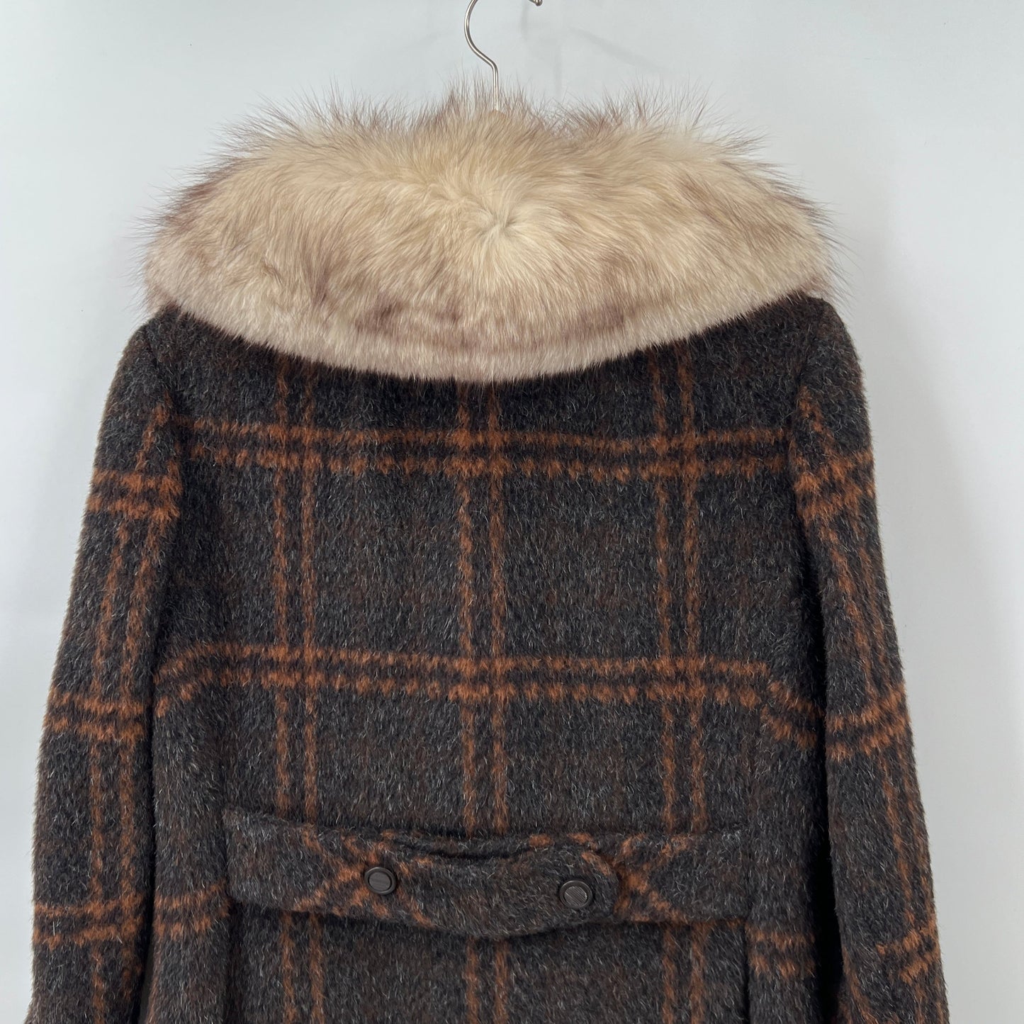 Vintage Plaid Wool Fur Coat