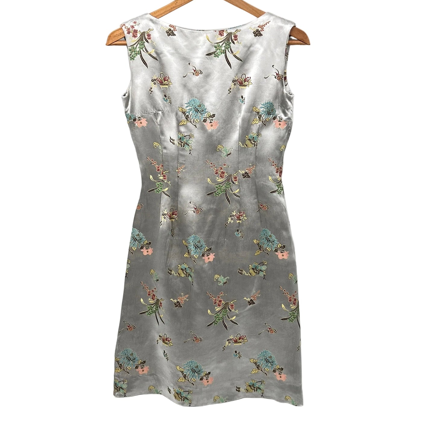 Vintage Floral Printed Cheongsam Back Plead Dress