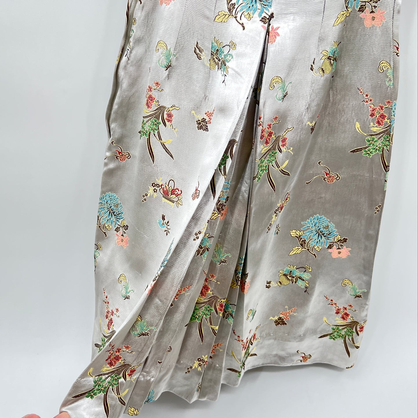 Vintage Floral Printed Cheongsam Back Plead Dress