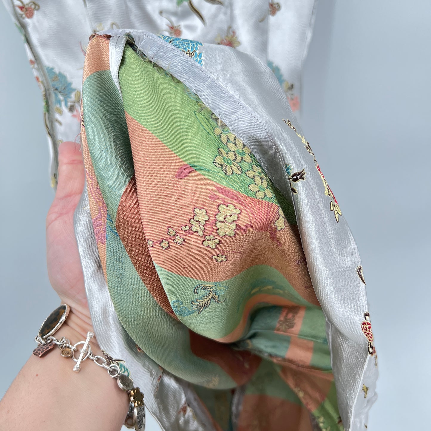 Vintage Floral Printed Cheongsam Back Plead Dress