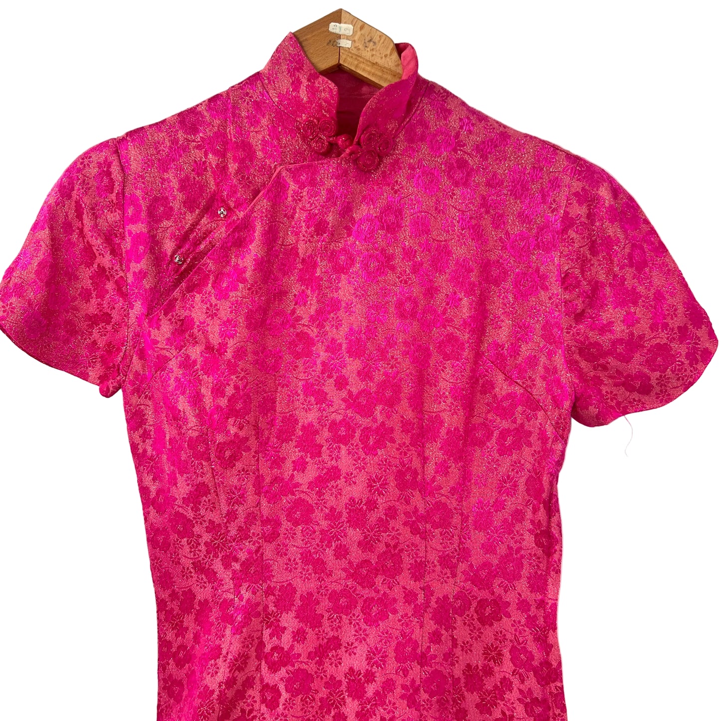 Vintage Hot Pink Metallic Details Cheongsam Dress