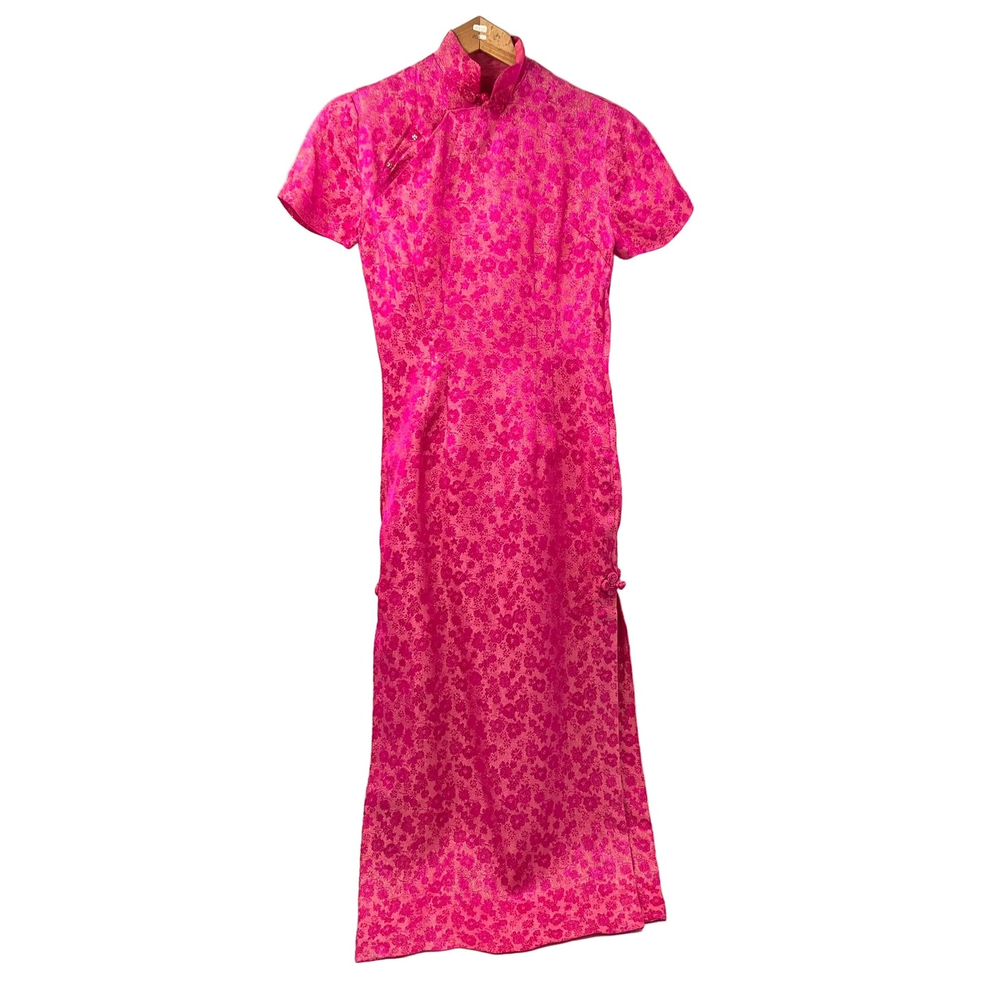 Vintage Hot Pink Metallic Details Cheongsam Dress