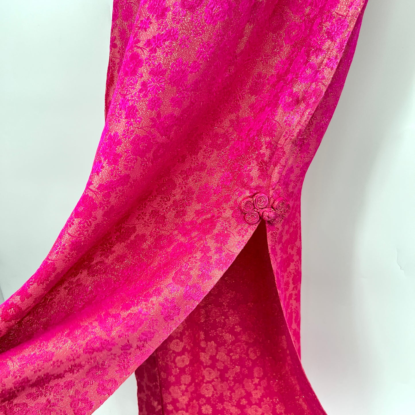 Vintage Hot Pink Metallic Details Cheongsam Dress