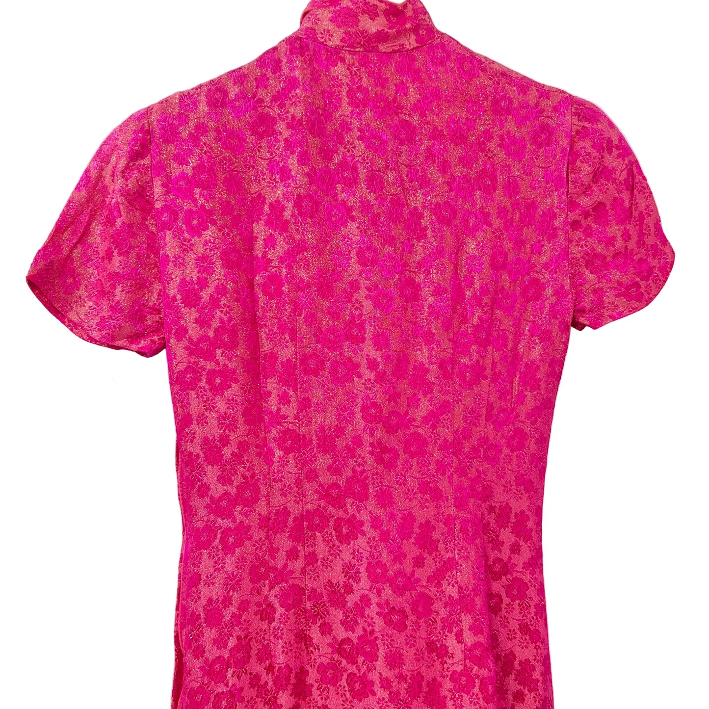 Vintage Hot Pink Metallic Details Cheongsam Dress