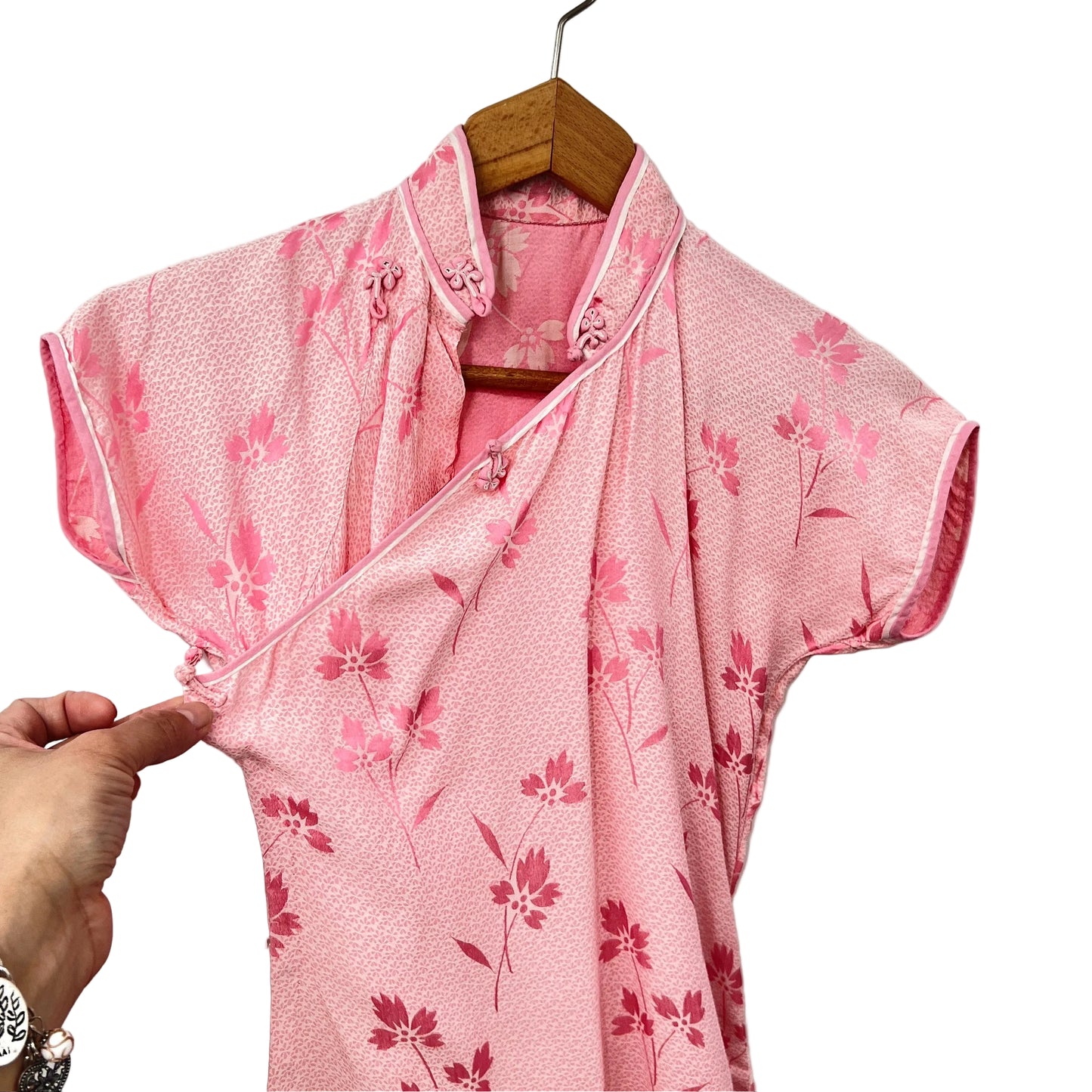 Vintage Silk Cheongsam Dress Pink