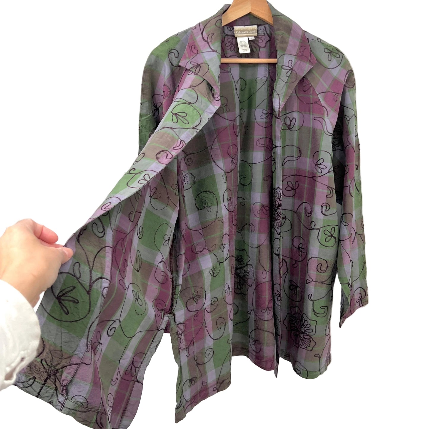 Coldwater Pure Silk Plaid Open Blazer Jacket