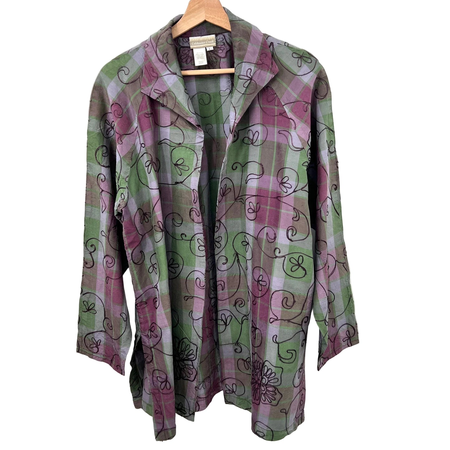 Coldwater Pure Silk Plaid Open Blazer Jacket