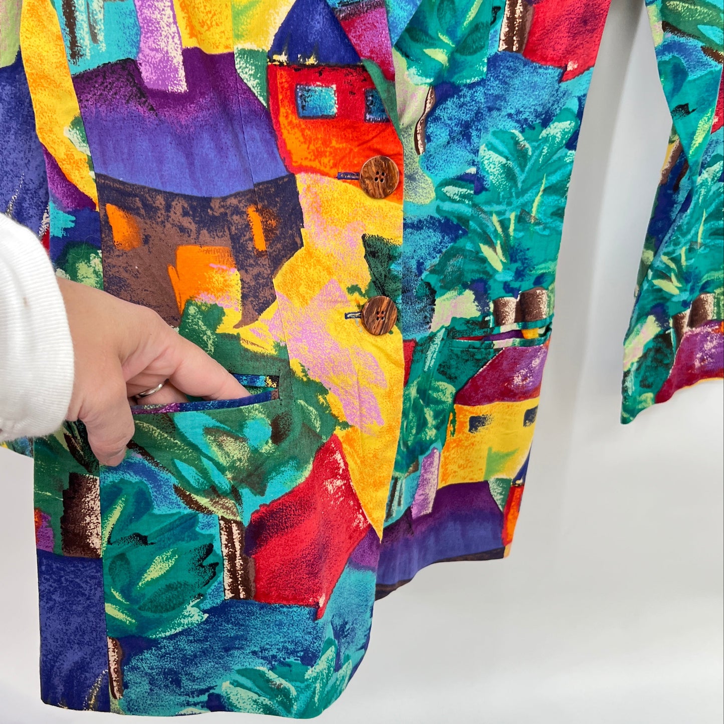 Vintage Leger Village Casonas Prints Cotton Blazer