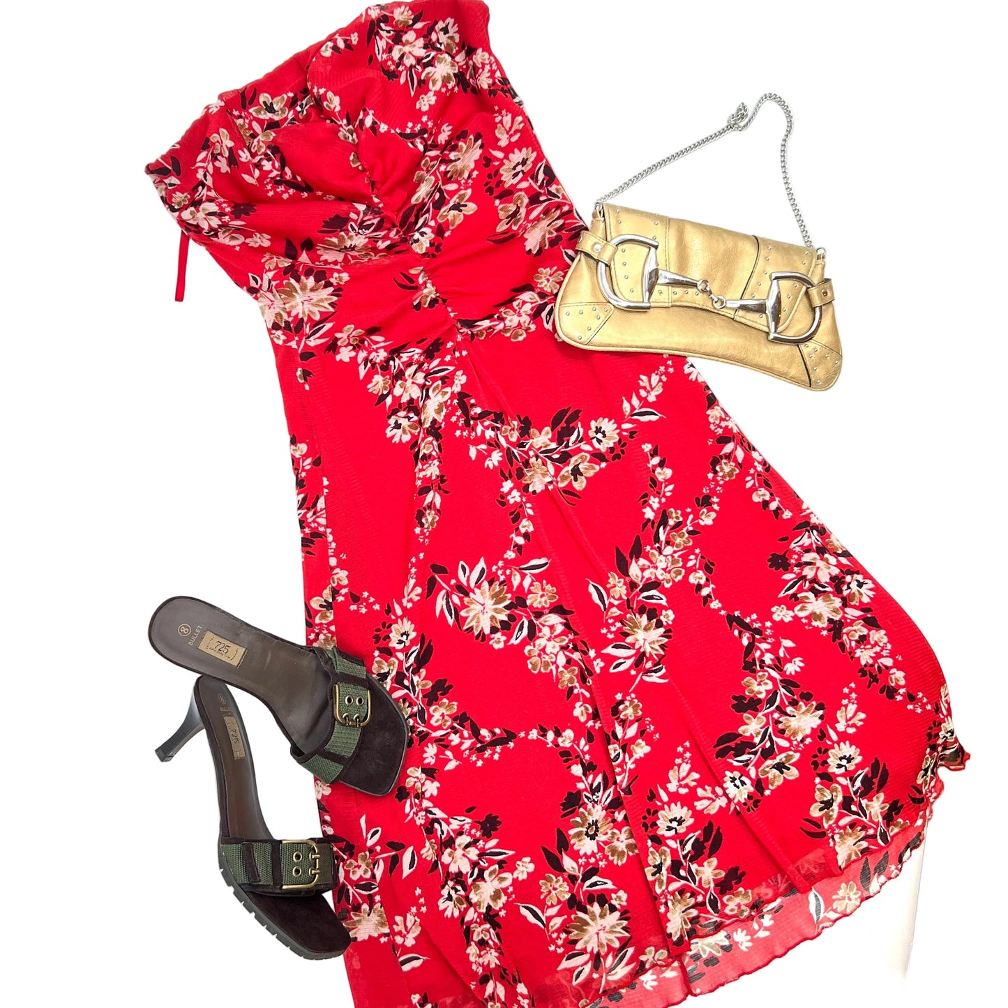 Vintage Le Chateau Meshy Strapless Midi Dress