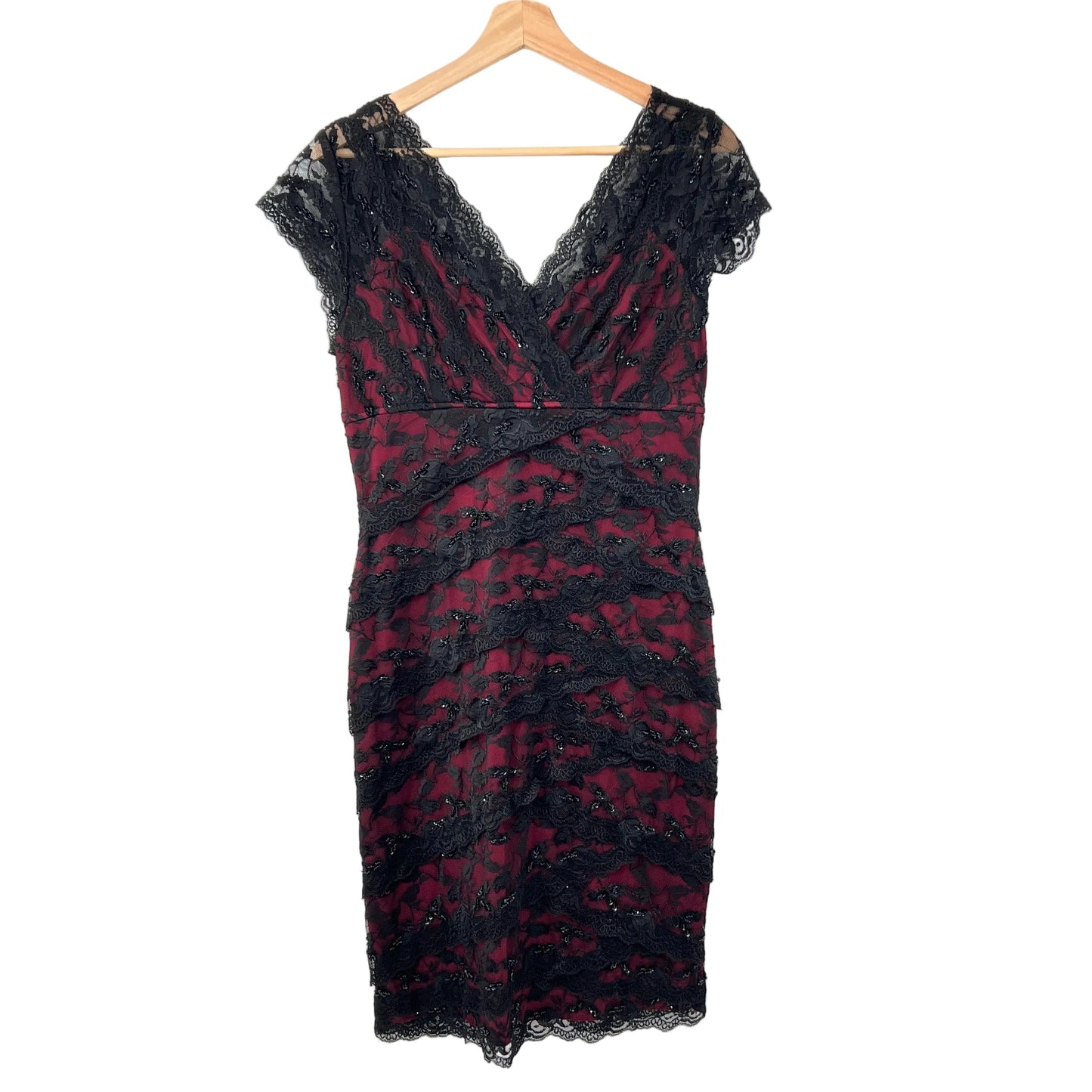 Marina Lace Beaded Form Fitting Midi Dress