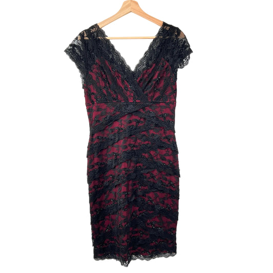 Marina Lace Beaded Form Fitting Midi Dress