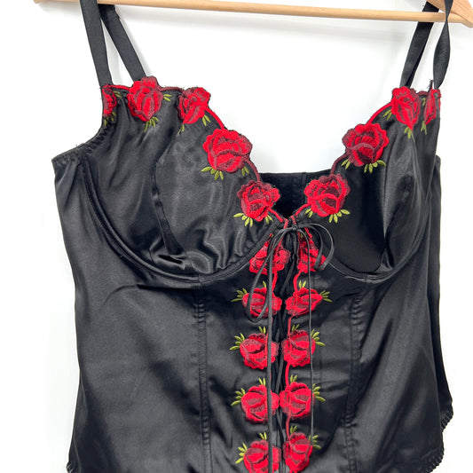 Vintage Lingerie Floral Embroidered Corste Top 2X