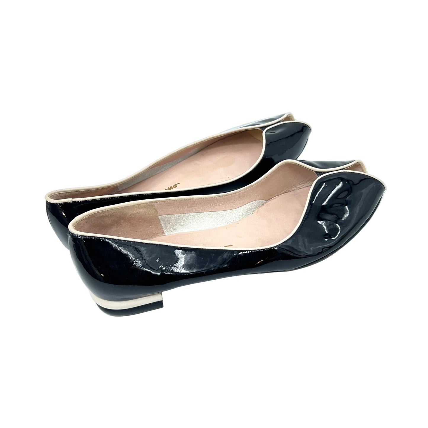 Salvatore Ferragamo Patent Leather Peep Toe Flat Shoes