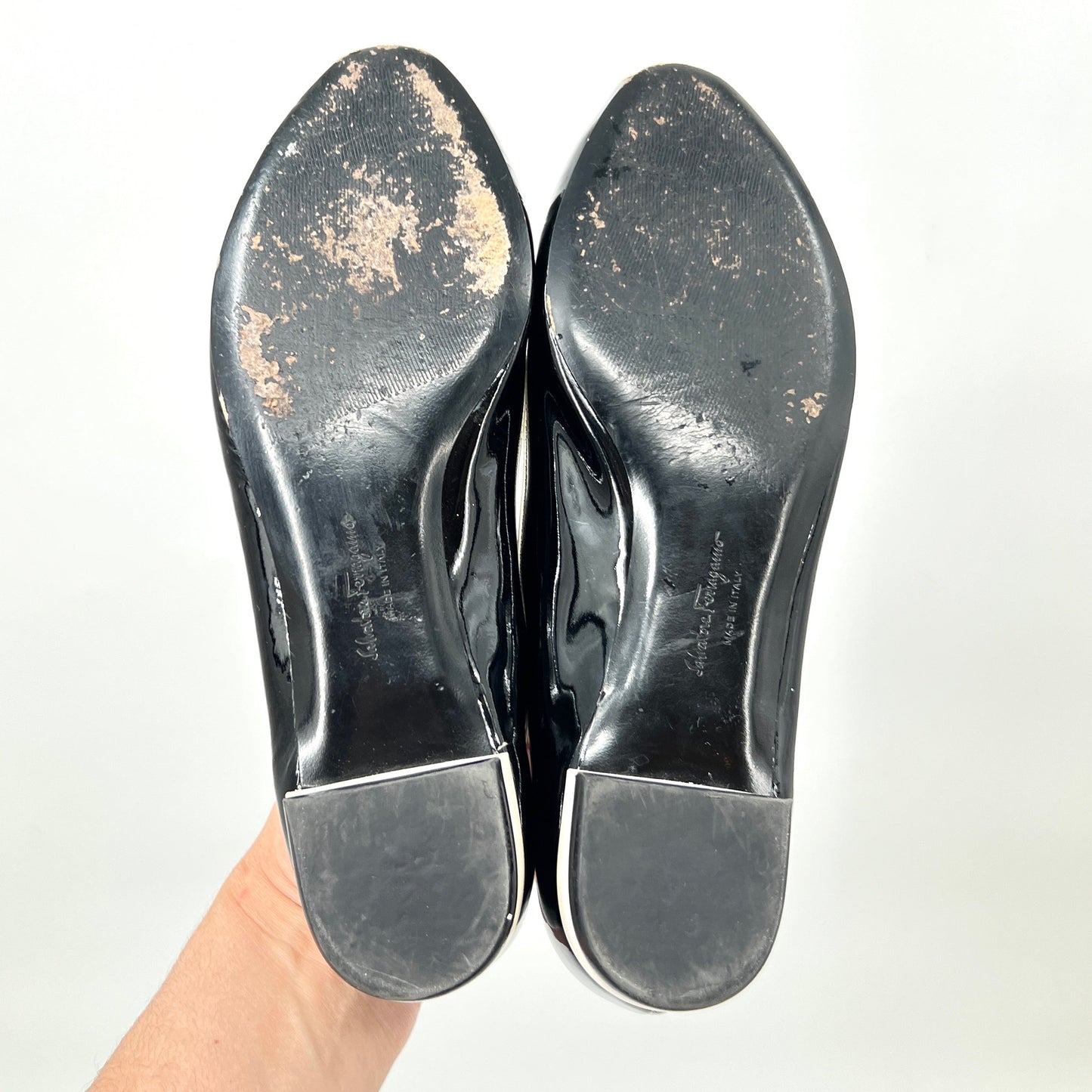 Salvatore Ferragamo Patent Leather Peep Toe Flat Shoes