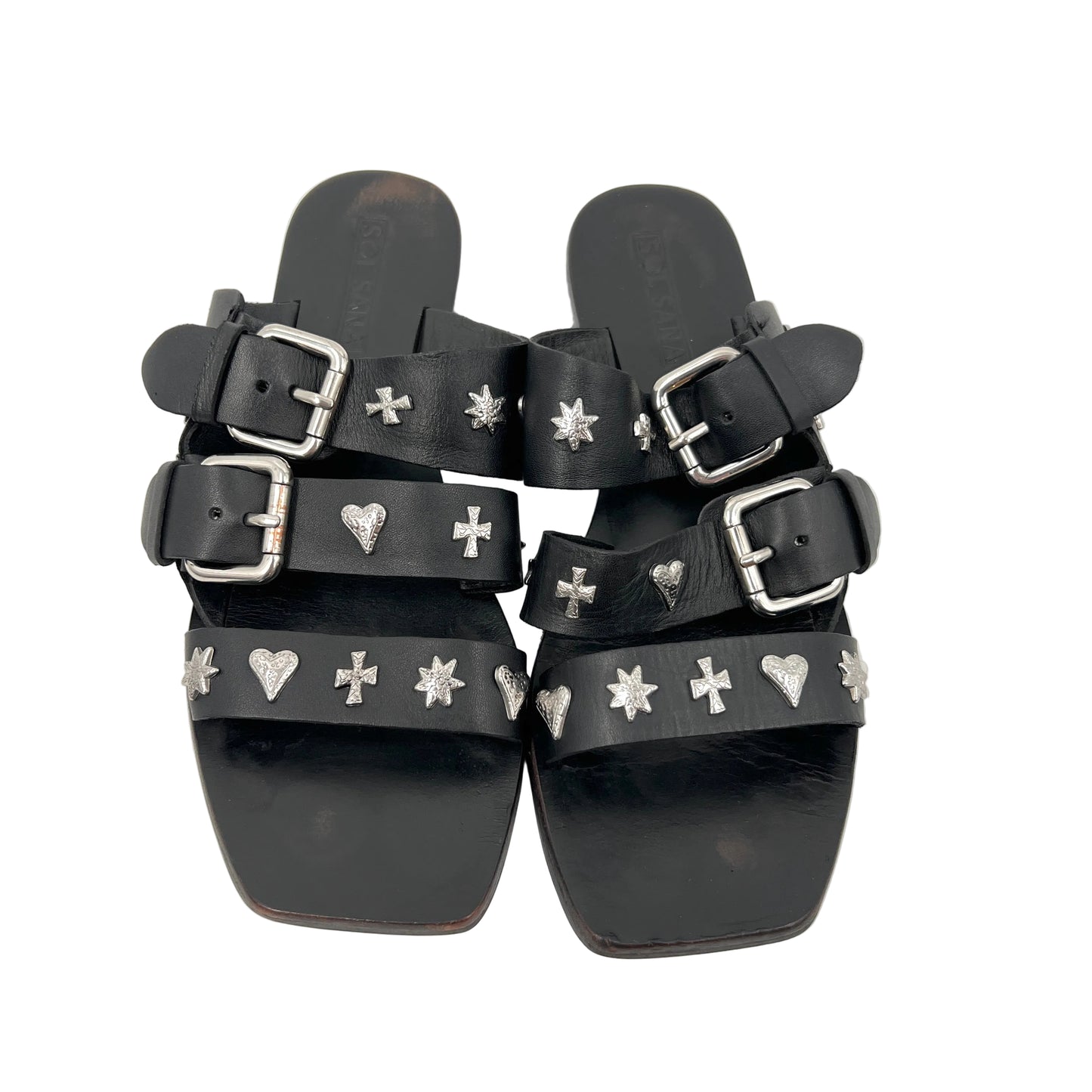 Sol Sana Leather Easwood Metal Studs Flat Sandals