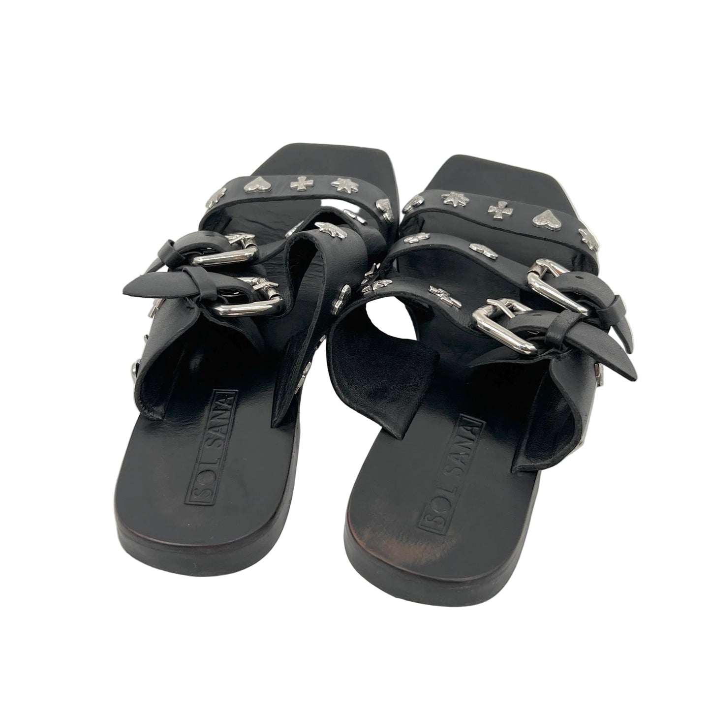Sol Sana Leather Easwood Metal Studs Flat Sandals