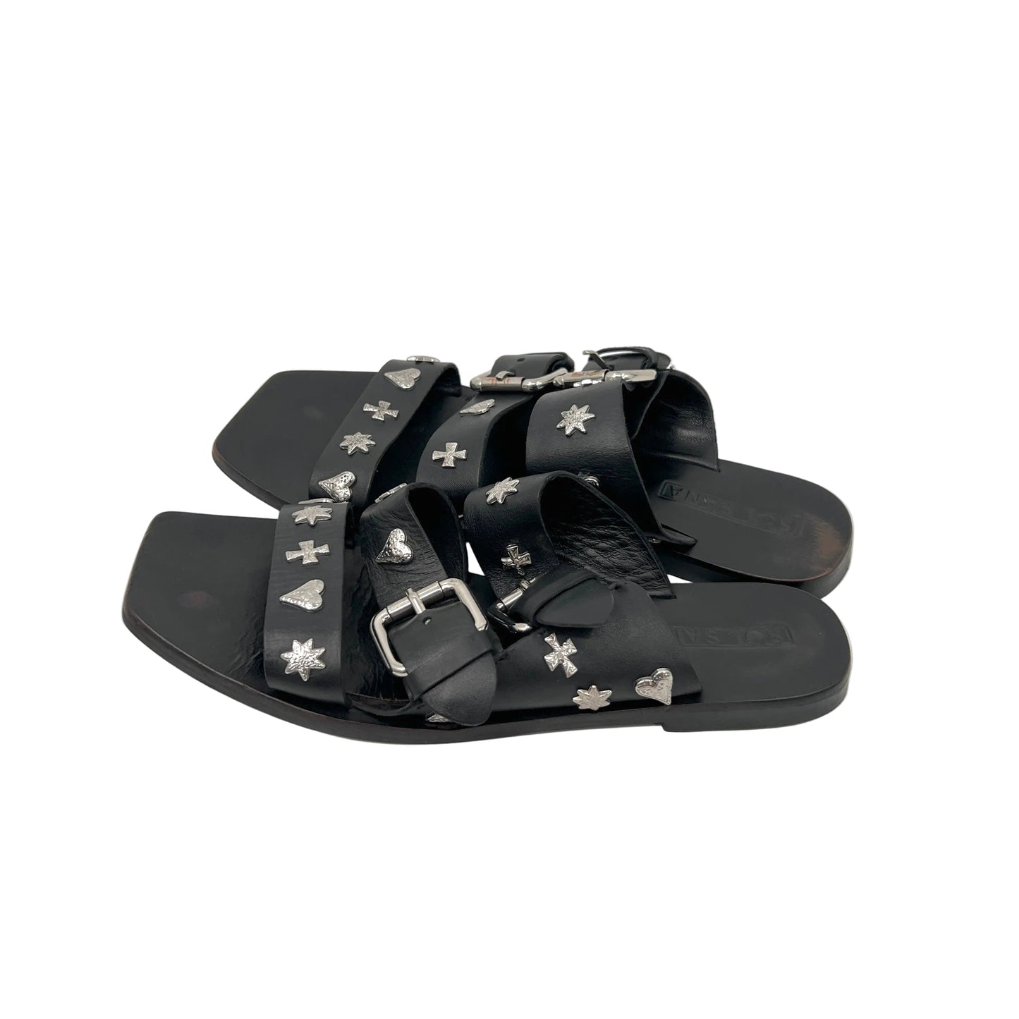 Sol Sana Leather Easwood Metal Studs Flat Sandals