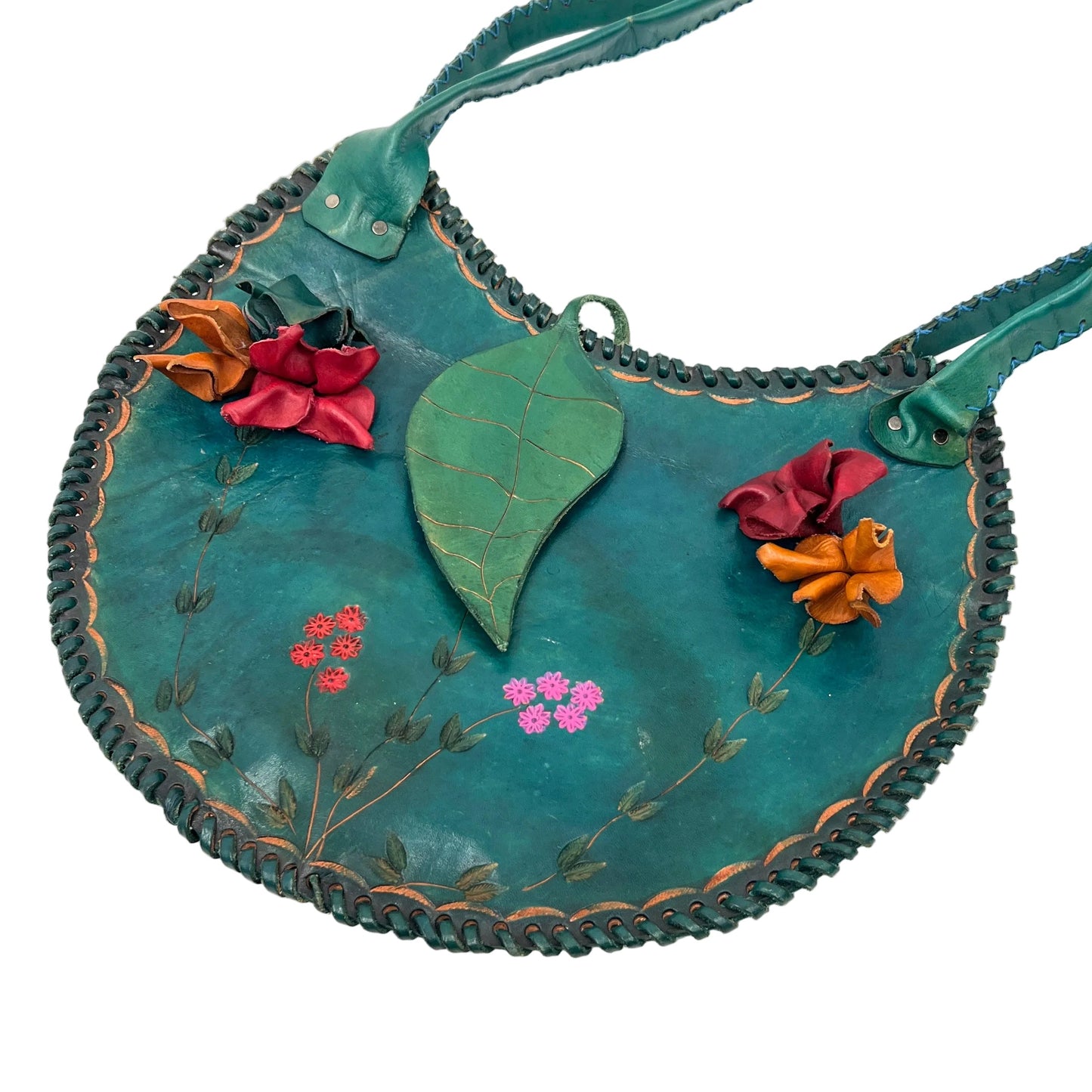 Artisanal Tooled Leather Whimsical Shoulder Bag