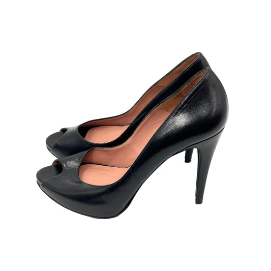 Pura Lopez Leather Peep Toe Pump Heels