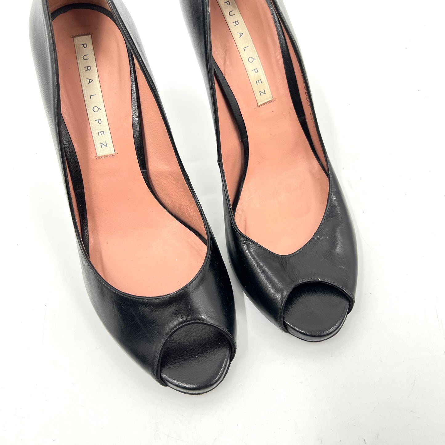 Pura Lopez Leather Peep Toe Pump Heels