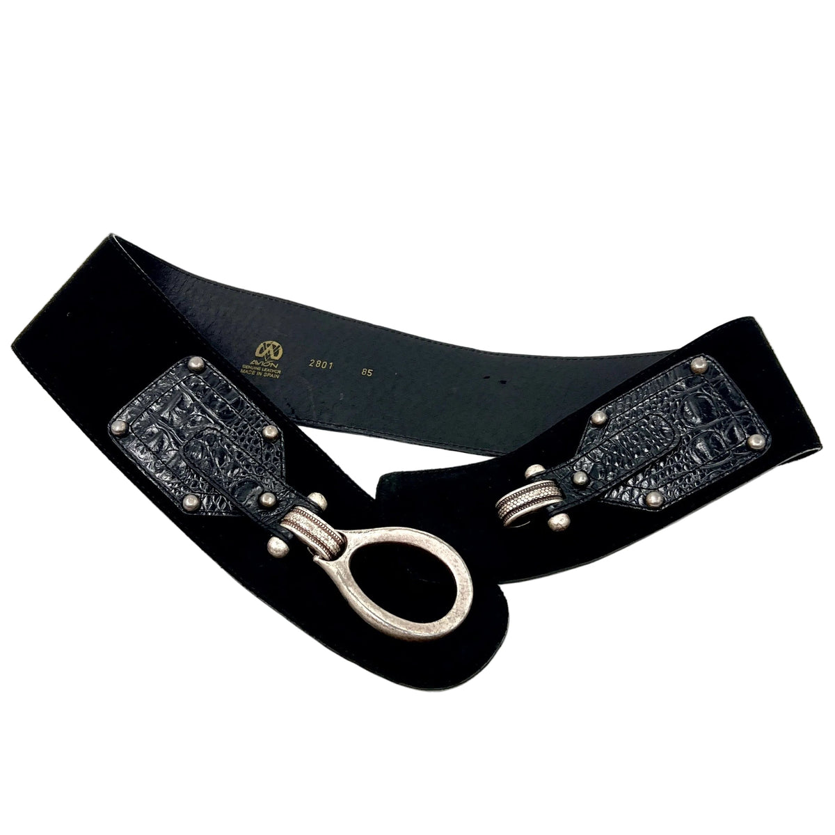 Avion Genuine Leather Metal Buckle Wide Belt