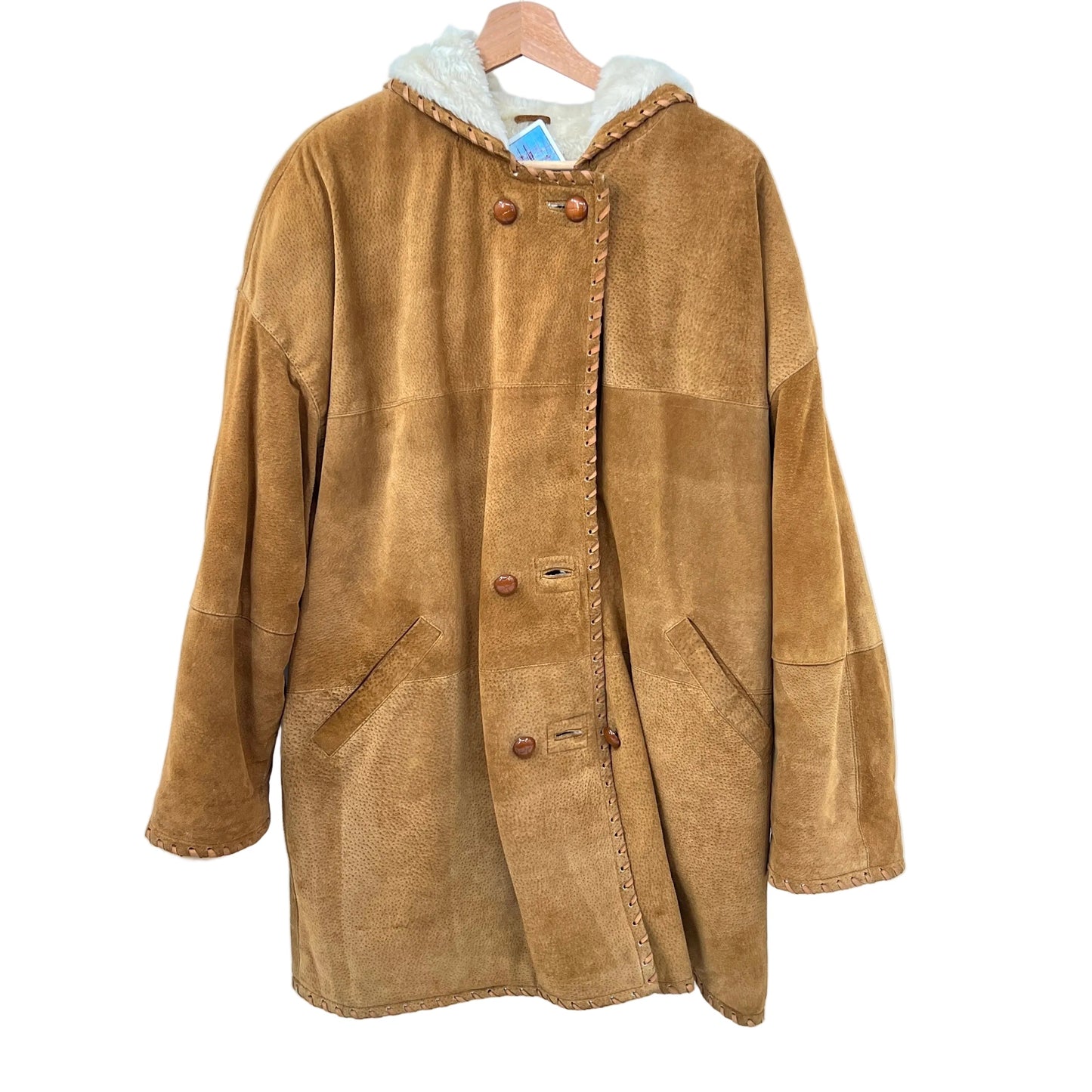 Vintage Annex Suede Leather Faux Shearling Coat Jacket